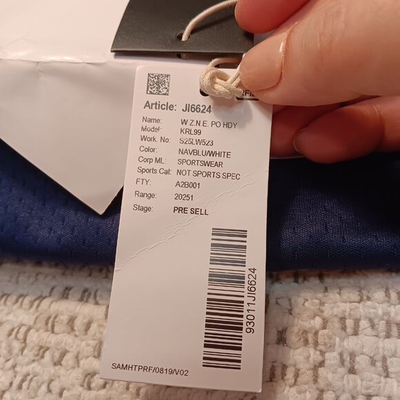 adidas women's Z.N.E. stripe lines funnel neck navy hoodie sz S - NWT Sample - Picture 10 of 14